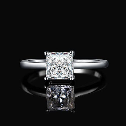JewelryPalace Square Shape 1ct Cubic Zirconia Solitaire Engagement Rings for Women, 925 Sterling Silver Promise Ring for Her, Simulated Diamond Anniversary Wedding Ring Jewelry Sets - color: 1-Sterling Sliver