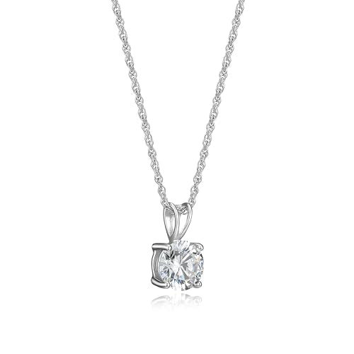 Amazon Essentials Plated Sterling Silver Cubic Zirconia Round Cut Solitaire Pendant Necklace, 18" - color: Platinum, size: 8 mm