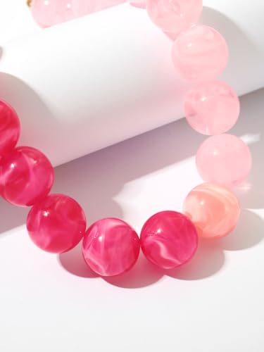 Chunky Beaded Necklaces for Women Statement Necklace | Bold Chunky Choker, Large Resin Beads, Adjustable Necklace, Boho Trendy Summer Beach Holiday Jewelry - color: Pink-02
