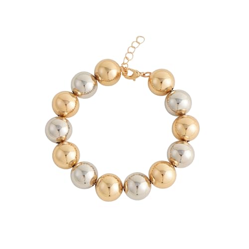 LALAPPLE Gold Plated Beaded Acrylic Bamboo Tube Bangle Bracelets for Women, Colorful Chunky Curved Tube With Gold Plated Pieces Beads Stretch Bracelet Friendship Summer Beach Jewelry - color: B-silver gold beaded (14mm)