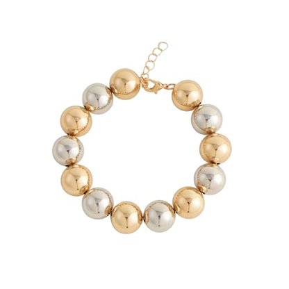LALAPPLE Gold Plated Beaded Acrylic Bamboo Tube Bangle Bracelets for Women, Colorful Chunky Curved Tube With Gold Plated Pieces Beads Stretch Bracelet Friendship Summer Beach Jewelry - color: B-silver gold beaded (14mm)