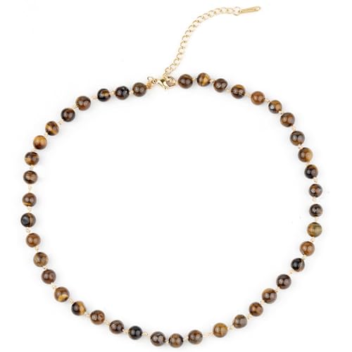 Semi Precious Stone Beaded Choker Necklace 14K Gold Plated Natural Stone Double Strand Necklace Layered Short Necklaces - color: Square Blue Spotted Stone