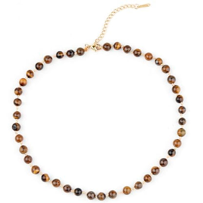Semi Precious Stone Beaded Choker Necklace 14K Gold Plated Natural Stone Double Strand Necklace Layered Short Necklaces - color: Square Blue Spotted Stone