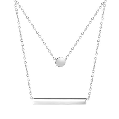 Dainty 18K Gold Plated Horizontal Bar Necklace for Women, Minimalist Tiny Stick Pendant Adjustable Layering Daily Jewelry Gift - color: Solid Bar & Dot