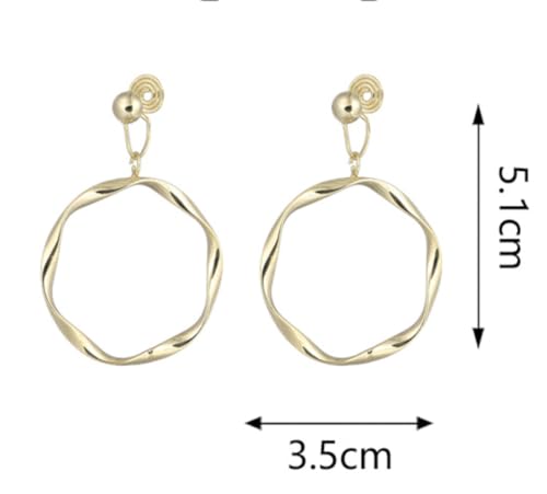 A Season Women Twisted Gold/Silver Round Clip On Hoop Earrings for Non Pierced Ears Hoops Earrings, Small/Medium/Large (Large Round Dangle)