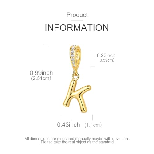 Hapour Gold Initial Letter Charms 925 Sterling Silver Alphabet Beads | 14K Gold Plated, A-Z Letter Charms, For Bracelets Necklace, Cubic Zirconia, DIY Dangle Pendant Beads, For Women Mom - color: Golden initial letter K