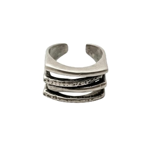Boho Statement Ring for Women | Oxidized Silver-Plated Pewter Finish, Hammered Open Work Design, Adjustable Band