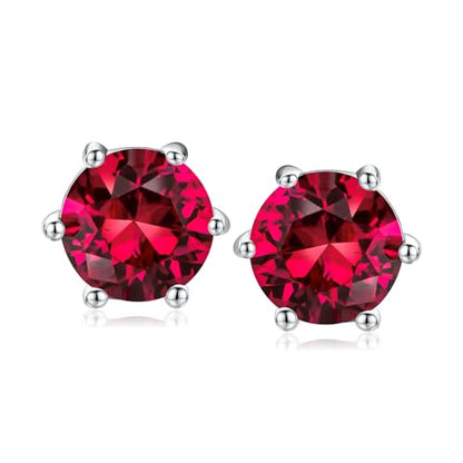 DAYBYDAY 925 Sterling Silver Birthstone Earrings for Women, Crystal Stud Earrings, 6.5mm Round Cut Solitaire Gemstone Earrings Birthday Jewelry - style: Round Cut-07. Jul/created ruby