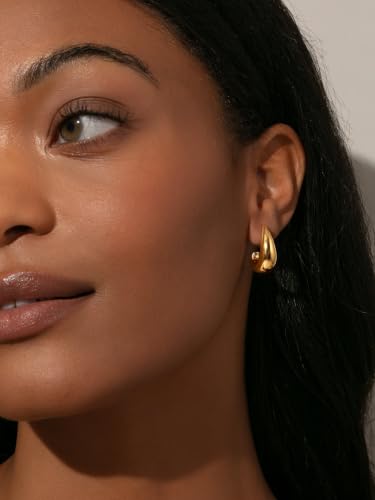 Robaice Chunky Huggie Earring for Women，14K Gold Plated Hoop Earrings | Gold Huggie 925 Sterling Silver Post Earrings, Statement Trendy Hoop Earring，Fashion Lightweight Jewelry Gifts for Women - color: Gold-G