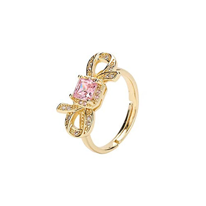 Gold-Plated Butterfly Rings - Vintage Snake Statement Rings with Cubic Zirconia for Women Adjustable Open Rings - style: Pink Diamond