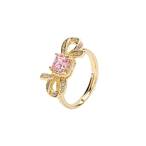 Gold-Plated Butterfly Rings - Vintage Snake Statement Rings with Cubic Zirconia for Women Adjustable Open Rings - style: Pink Diamond