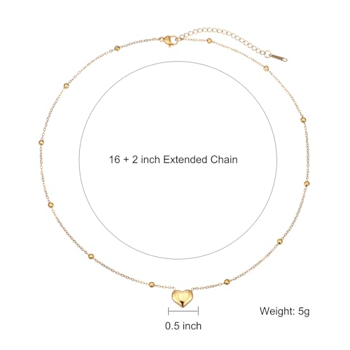 14K Gold Plated Heart Necklace for Women - Dainty Tiny Pendant Choker, Simple Gold Chain Jewelry, Trendy Birthday Gifts for Her