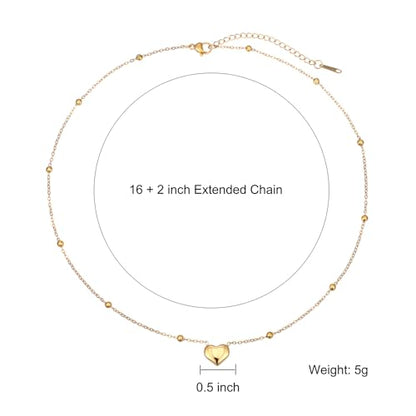 14K Gold Plated Heart Necklace for Women - Dainty Tiny Pendant Choker, Simple Gold Chain Jewelry, Trendy Birthday Gifts for Her