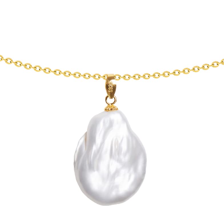 925 Sterling Silver Dainty Freshwater Cultured Pearl Choker Necklace White Genuine Real Pearl Charm Necklaces Jewelry Gifts for Her - color: Baroque-Gold