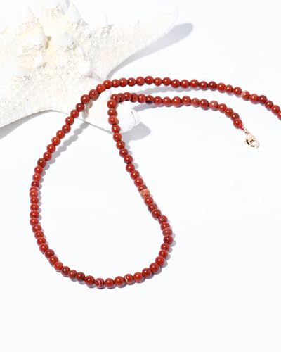 Simple 4mm Gemstones and Crystals Choker Necklace Unisex 16"-18" | Necklaces for Women Men, Adjustable, 40-45 cm Chain Length, Handmade, Spiritual Gemstones, Positive Energy, Daily Wear - style: Redstone