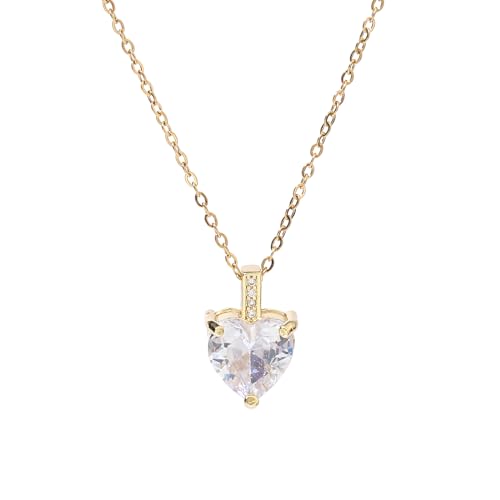 Heart Birthstone Necklace for Women, 14K Gold Plated Birthstone Pendant Necklace Cubic Zirconia Diamond Necklace Dainty Gold Necklace Birthday Gifts for Women Girls - color: 04. April(Diamond)