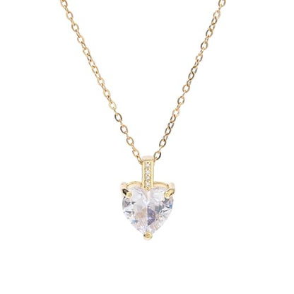 Heart Birthstone Necklace for Women, 14K Gold Plated Birthstone Pendant Necklace Cubic Zirconia Diamond Necklace Dainty Gold Necklace Birthday Gifts for Women Girls - color: 04. April(Diamond)