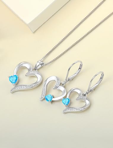 YL Heart Necklace 925 Sterling Silver Love Heart Pendant Birthstone Jewelry for Women - color: 03-aquamarine-Mar