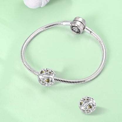 925 Sterling Silver Lucky Clover Birthstone Charms for Bracelets Dangle Pendant with 5A Cubic Zirconia Compatible Pandora Bracelets, Ladies Birthday Gift - style: 8-August