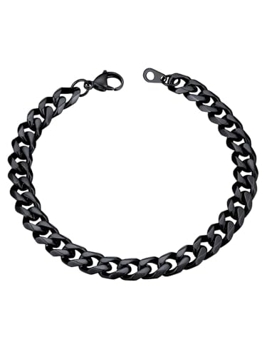 U7 Link Bracelets for Men, Cuban Link/Rope/Watch Band Solid Bracelet, Silver Black Gold Color Wrist Bracelet 3/6/9/12/15mm Width, 6.5/7.5/8.3 Inch Length, Hand Chain Jewelry for Mens Women - color: Cuban-Black, size: 9mm, 8.3 inches