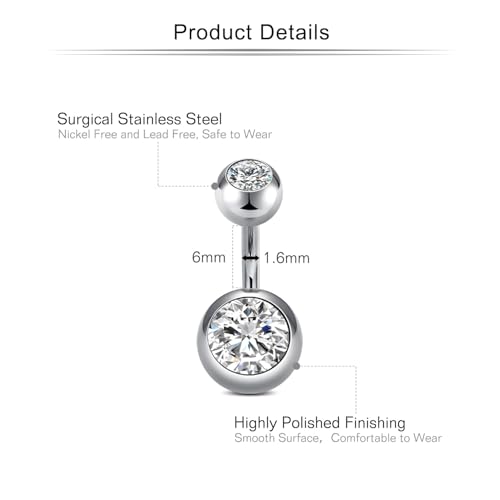 VCMART Belly Button Ring Short Bar Belly Ring Short Belly Button Rings Surgical Steel 6mm Belly Rings for Women Small Belly Button Piercing Navel Rings Piercing Jewelry - color: F -silver