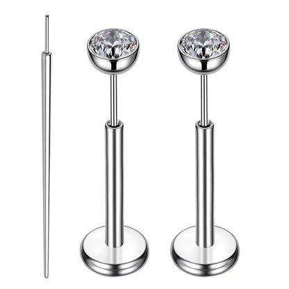 Gotumo 16G 18G 20G Flat Back Earrings Stud Titanium Threadless Nose Rings Tragus Labret Cartilage Lip Medusa Conch Body Piercing Jewelry Hypoallergenic for Women Men - color: Silver, size: 16G Bar Lengths 8mm & CZ 3mm