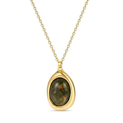 Colorful Natural Stone Necklaces for Women Trendy 14K Gold Plated Oval Gemstone Pendant Statement Necklace Jewelry Gifts for Women - color: Yellow