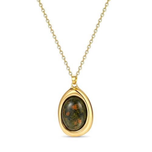 Colorful Natural Stone Necklaces for Women Trendy 14K Gold Plated Oval Gemstone Pendant Statement Necklace Jewelry Gifts for Women - color: Yellow
