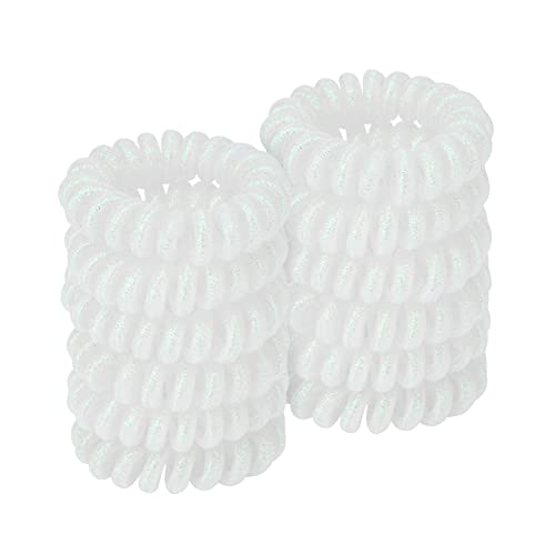 Spiral Hair Ties (Glitter White, 12 Pcs) - Coil Ponytail Holders for Thick Hair, No Crease Phone Cord Hair Ties for All Hair Types with Plastic Spiral for Women - color: Glitter White 4.5CM