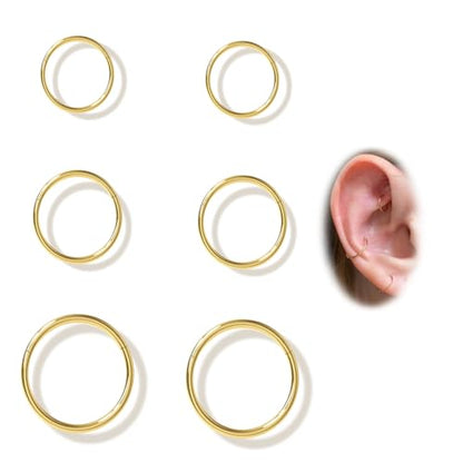 Small Gold Hoop Earrings, Lightweight 14K Gold Plated Huggie Hoop Earrings for Cartilage Helix Tragus, Hypoallergenic Earrings for Women Men, Tiny Thin Hoops Surgical Steel Endless Hoops Earrings 6-10 mm - color: 20G-(0.8X6/8/10mm)-Gold