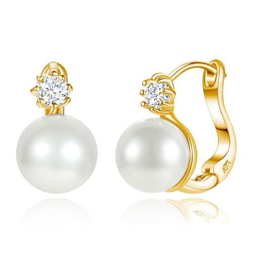 Pearl Earrings for Women 14K Gold Plated Hypoallergenic Pearl Earrings 5A Cubic Zirconia Dangle Earrings Elegant Jewelry - color: 5-Gold