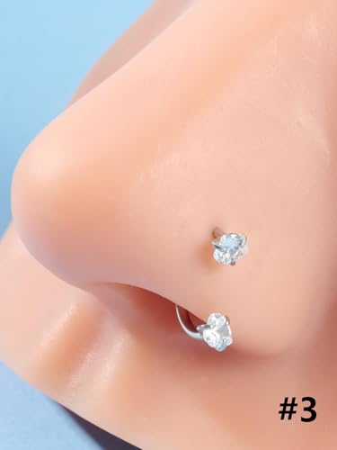MODRSA Silver Gold Horseshoe Nose Ring 18g Double Gem Horse Shoe Nose Ring Hoop for Women Surgical Steel Half Hoop U Shape Tragus Earring Hoops Labret Lip Helix Piercing Jewelry Septum Rings 18 Gauge - color: D1- 18g Heart zircon -silver 2pcs