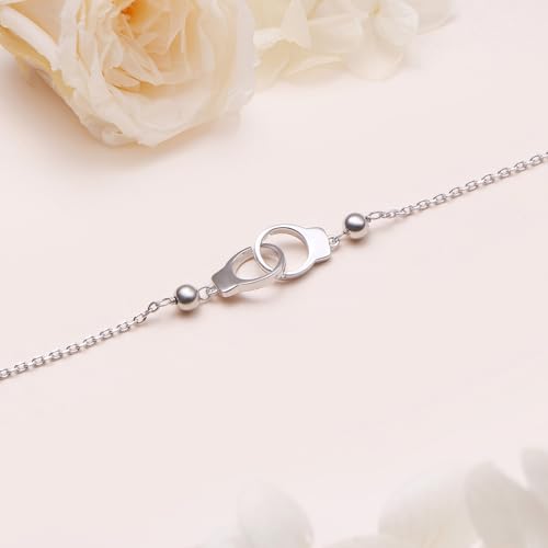 Anklet for Women S925 Sterling Silver Adjustable Foot Plus Ankle Bracelet - style: Handcuffs