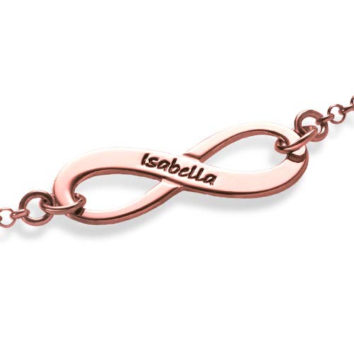 Personalized Infinity Bracelet - Choose Your Style - Sterling Silver, Solid Gold or Plated - Rolo Chain - color: 18K Rose Gold Plated Silver, size: 1 Name Bracelet