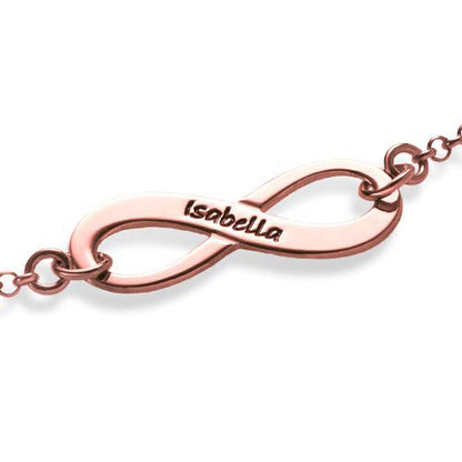 Personalized Infinity Bracelet - Choose Your Style - Sterling Silver, Solid Gold or Plated - Rolo Chain - color: 18K Rose Gold Plated Silver, size: 1 Name Bracelet