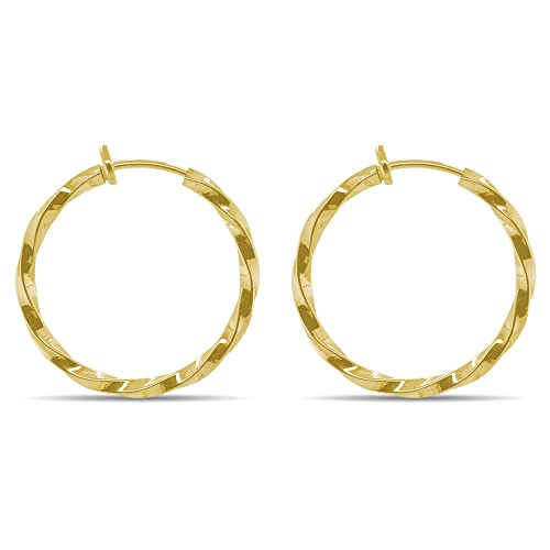Clip On Spring Hoop Earrings for Non-Pierced Ears - color: Gold-Tone Twisted, size: 30mm