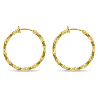 Clip On Spring Hoop Earrings for Non-Pierced Ears - color: Gold-Tone Twisted, size: 30mm