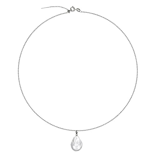 925 Sterling Silver Dainty Freshwater Cultured Pearl Choker Necklace White Genuine Real Pearl Charm Necklaces Jewelry Gifts for Her - color: Baroque-Silver
