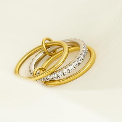 Gold Stackable Rings for Women Non Tarnish, 18k Gold Plated Cubic Zirconia Rings, Silver Gold Multi Ring Mixed Metals Stack Rings Set - color: Gold, size: 11