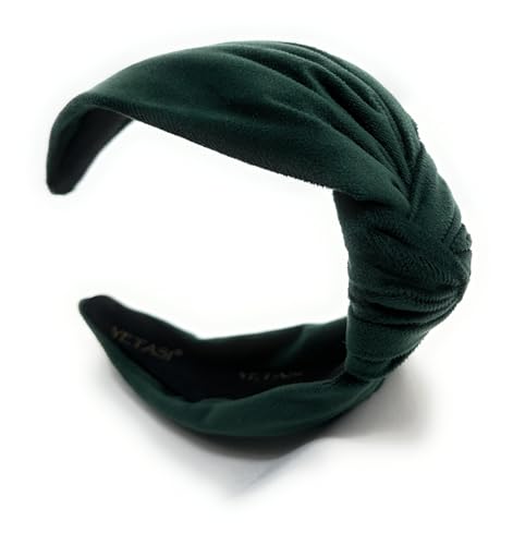 Chunky 2.5" Velvet Green Knotted Headband for Women, Year-round Head bands Adult Women Hair Accessory, All-Day Wear Adjustable Top Knot Head Band for Women’s Hair Girls Stylish Fashion Hairband - color: 2.5 Green