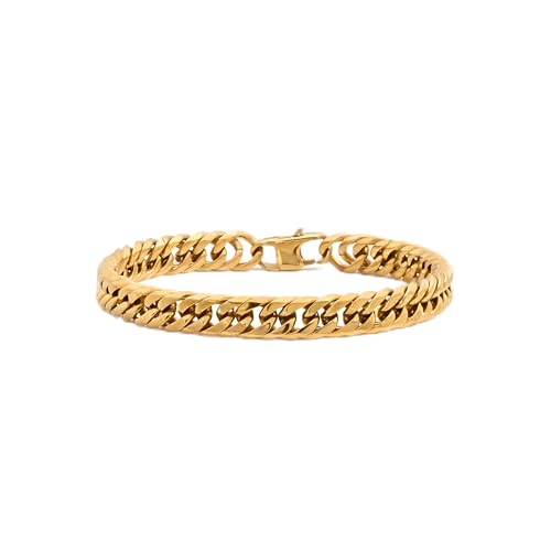 Stainless Steel Cuban Link Bracelet for Men, Classic Chain Bracelet - Men’s Bracelets in Silver/Gold/Black - Meaningful Gift for Son, Husband, Dad & Boyfriend - Hypoallergenic Jewelry with Gift Box - color: Boyfriend-Gold, size: Large