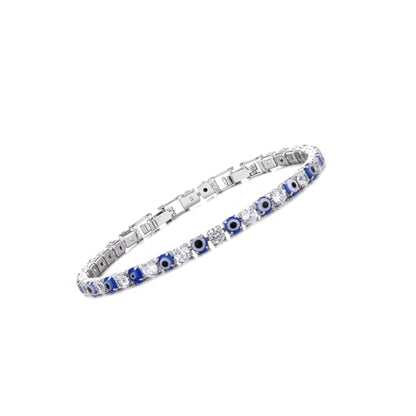 Evil Eye Bracelets for Women 18K Gold and Silver Filled with 4MM Cubic Zirconia Tennis Bracelet Evil Eye Jewelry - color: White Gold