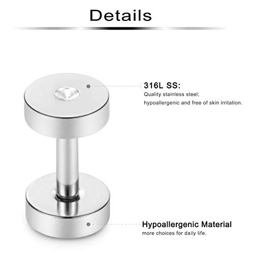 6 Pairs Surgical Steel Ear Gauges Screw Plugs Tunnel Earlobe Expander Stretcher Piercing Jewelry Kit for Women Men 14G-6G - color: 14G (1.6mm)