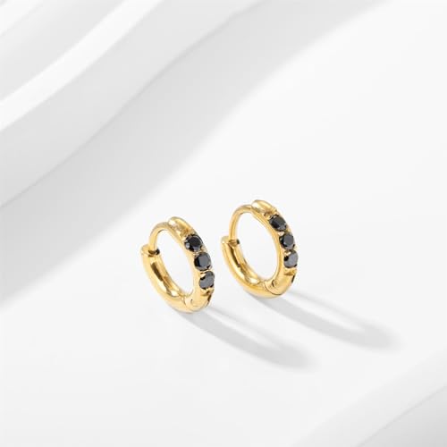 Hypoallergenic Unisex Surgical Steel Small Cubic Zirconia Huggie Hoop Earring, Color Gold - Silver - Rose Gold - Black - Rainbow, Size 6mm- 12mm Safe for Sensitive Ear - style: N04: 6MM - Gold - Black Cubic Zirconia