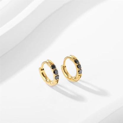 Hypoallergenic Unisex Surgical Steel Small Cubic Zirconia Huggie Hoop Earring, Color Gold - Silver - Rose Gold - Black - Rainbow, Size 6mm- 12mm Safe for Sensitive Ear - style: N04: 6MM - Gold - Black Cubic Zirconia