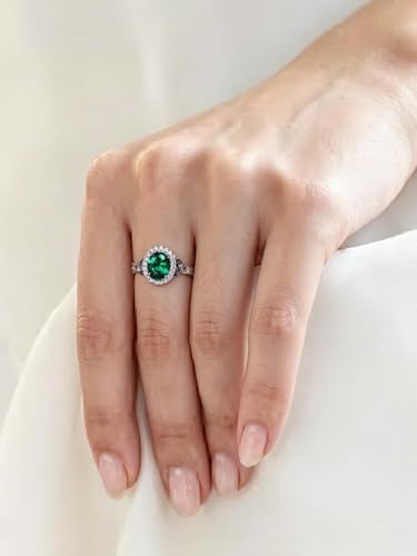 2-3 Carat Oval Engagement Ring 925 Silver Celtic Knot Birthstone Rings for Women Hypoallergenic Amehtyst/Aquamarine/Emerald/Ruby/Sapphire Cocktail Rings Jewelry Size 6-10 - color: B. Emerald