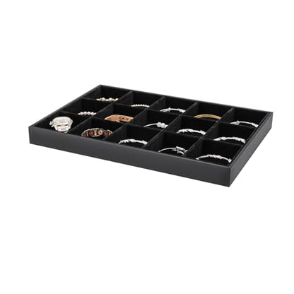 Polmart Stackable 15-Grid Jewelry Organizer/Storage/Display Trays, Black Velvet (2-Pack) - color: Black Velvet