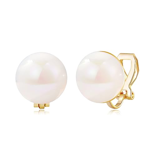 YOQUCOL Simulated Freshwater Pearl Clip On Earrings Not Pierced Elegant Stud Jewelry For Women - color: 20MM-AB Color