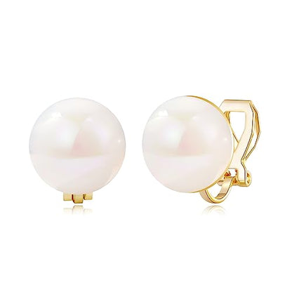 YOQUCOL Simulated Freshwater Pearl Clip On Earrings Not Pierced Elegant Stud Jewelry For Women - color: 20MM-AB Color