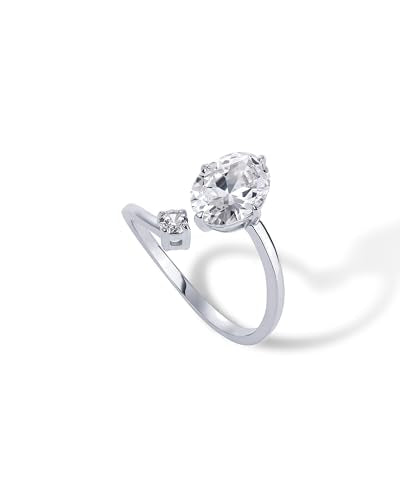 PAVOI 14K Yellow Plated Toi Et Moi 3CT Cushion Cut Cubic Zirconia Stone Wraparound Engagement Promise Ring for Women - Statement Ring - color: White Gold, size: 7, style: Oval Cut